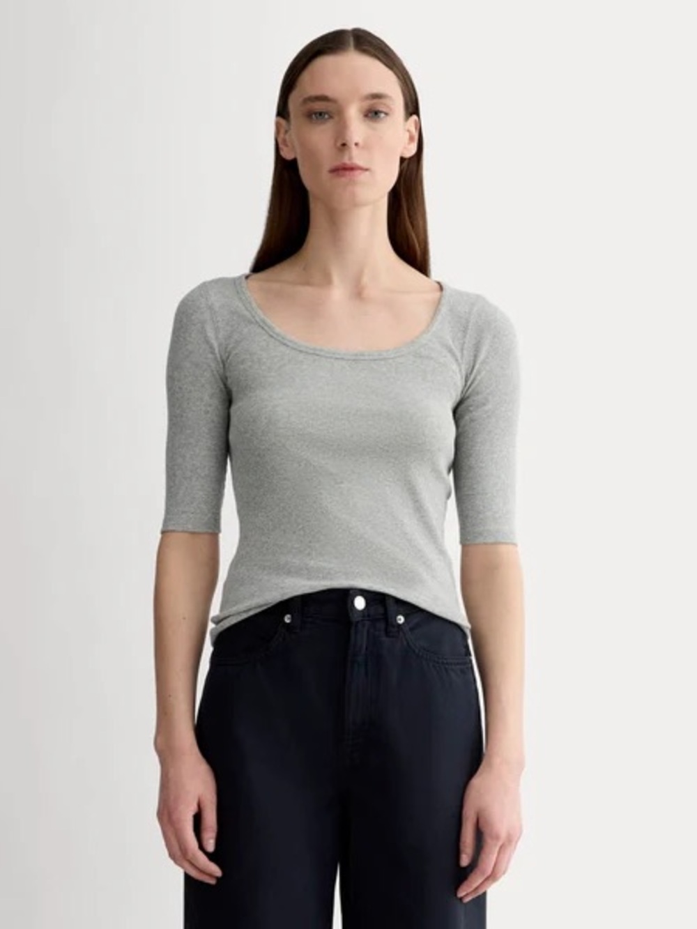 Everlane Luxe Rib Scoop-Neck Tee in heathered grey